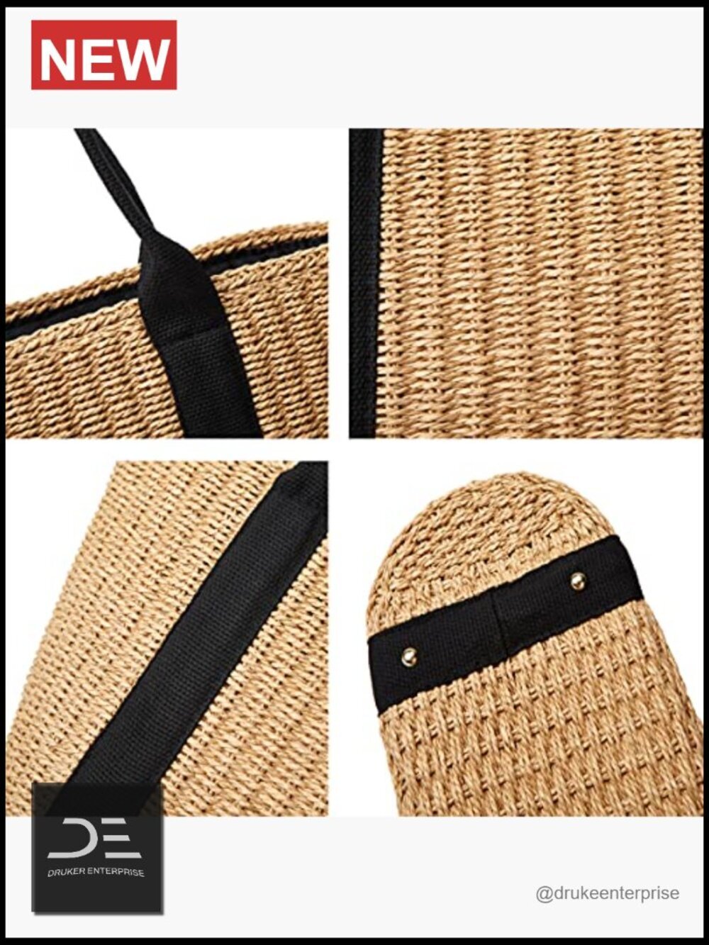 Straw Woven Hobo Beach Tote Bag with Lining - Handmade Summer Purse - Picture 7 of 7